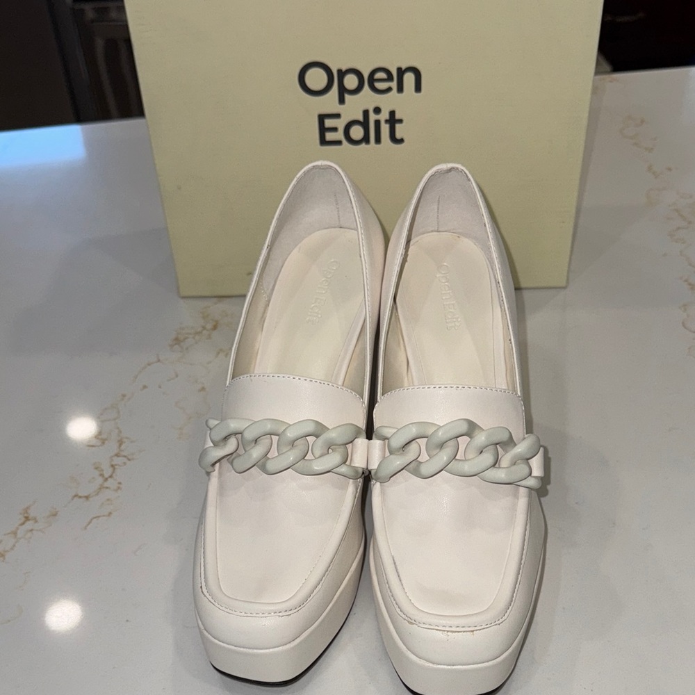 Open Edit Ivory Loafers with Chain Detail